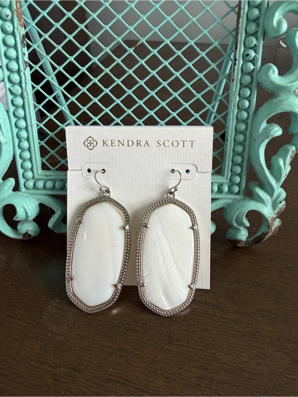 Kendra Scott White Oval Drop Earrings with Silver Frame